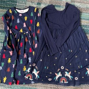 Lot of 2 Hanna Andersson Navy Dresses Tree and Unicorn